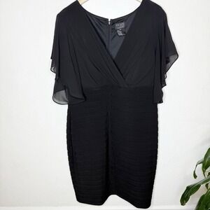 Xscape Joanna‎ Chen Black Shutter Pleat Sheer Flutter Sleeve Dress Women's 18W